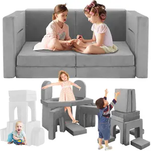 12 PCS Modular Kids Play Couch, DIY Convertible Foam Play Sofa, Toddler Building Fort Sectional Sofa, Creative Play Furniture for Playroom Bedroom Living Room
