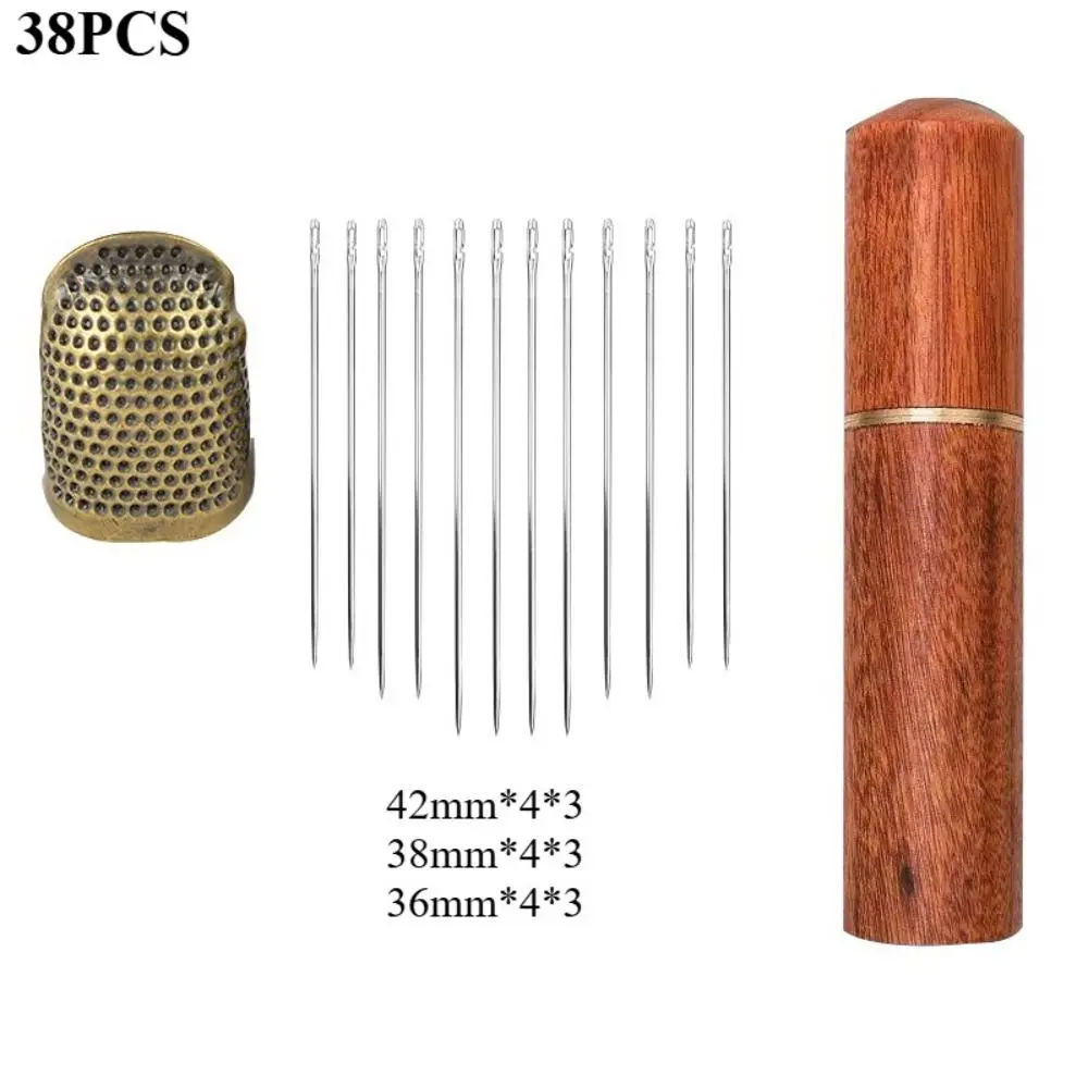 38pcs Self Threading Needles, 3 Sizes Top Hanging Needles Embroidery Blind Needles Kit with Sandalwood Needle Box Hand Yarn Knitting Stitching Needles for DIY Embroidery Mending Sewing Projects