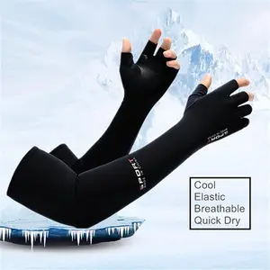 1 pair Unisex Anti-UV Cooling Arm Sleeves with Half Finger Gloves, Sweat-Absorbing, Non-Slip Palm for Summer Sun Protection(Sheets)