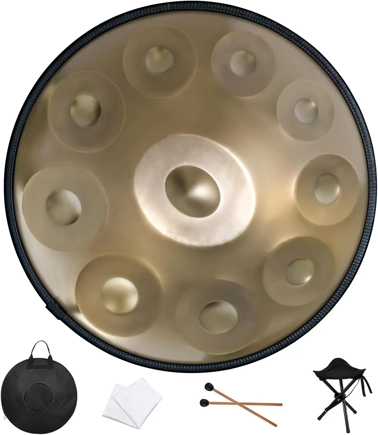 Handpan Premium 22-Inch D Minor Kurd Handpan Drum, 432Hz 10-Notes Steel Percussion Instrument for Adults (Gold)