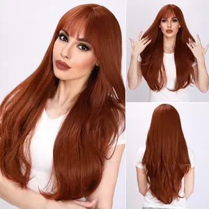 SMILCO/26Inch Ginger Long Wave With Bangs Synthetic Wig/SM8011