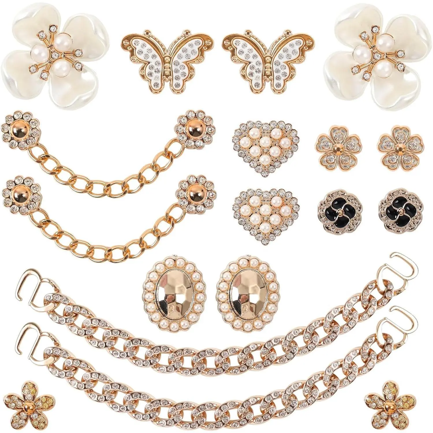 18 Pcs Elegant Shoe Charms for Footwear, Luxury Crystal & Plastic Butterfly Floral Decorations with Chains for Women, Lightweight Set to Adorn Your Shoes, Gift for Daughters