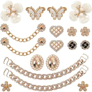 Women's 18 Pcs Elegant Bling Footwear Charms - Decor Accessories with Bling Chains, Butterflies, Floral Shapes, Crystal Rhinestones for Clogs, DIY Shoe Adornment, Button Fix, Party Gift