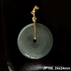 Natural Green Jade Jadeite Round Pendant 24x24x4mm, Free Necklace