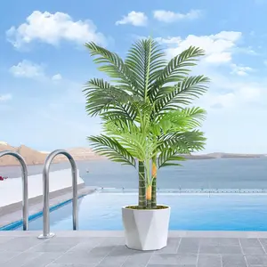 4ft Tall Triple Golden Cane Palm Artificial Tree Large Tropical Palm Tree UV Resistant Fake Plant in Pot for Indoor Outdoor Big House Living Room Outside Patio Office Home Decor 1Pack