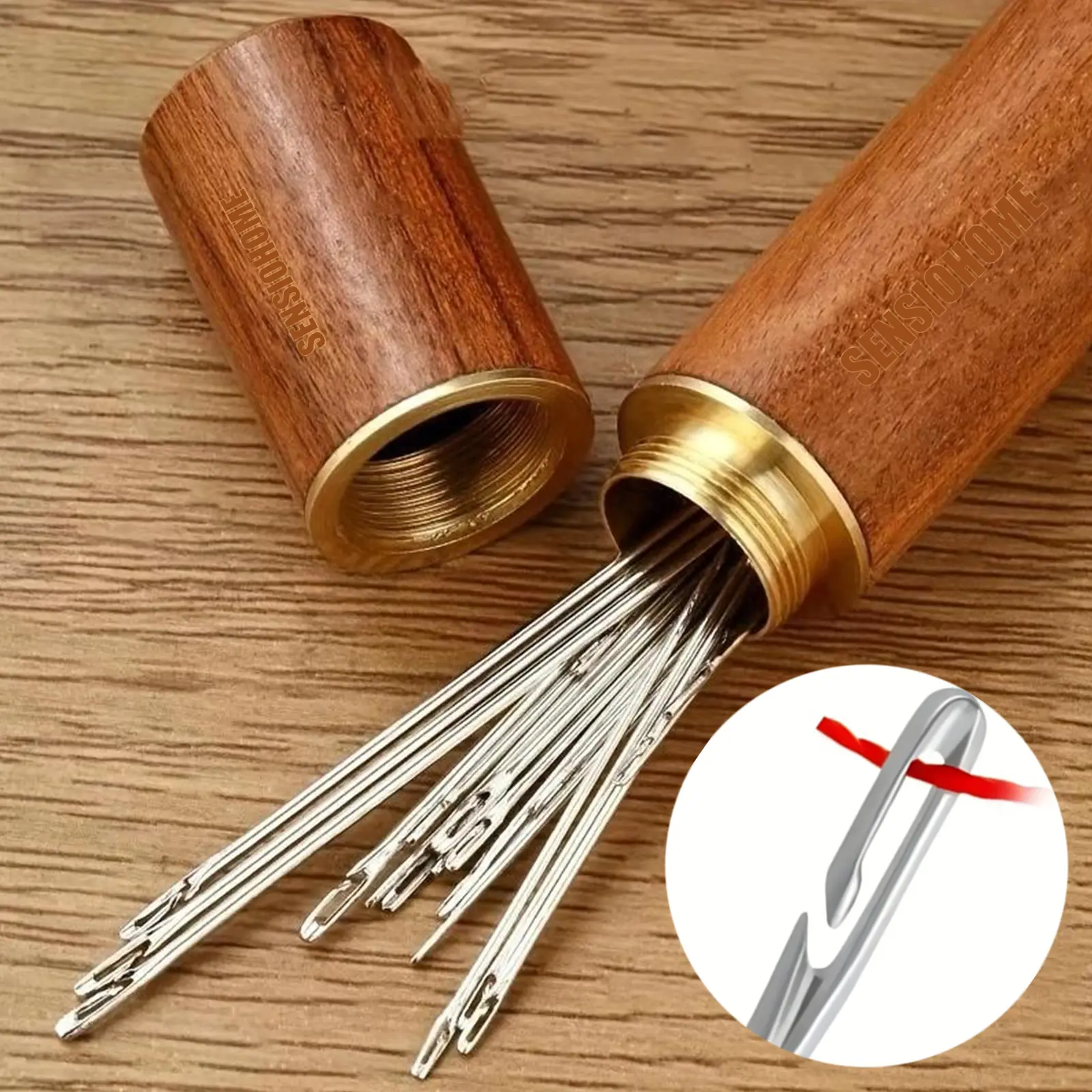 30-Count Set Self-Threading Handsewing Needles with Wooden Needle Case - Convenient, Durable Sewing Supplies for Home DIY Embroidery & Mending Projects, Convenience