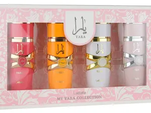 Lattafa My Yara Collection 4 Piece Perfume Variety Set for Women Includes Pink Yellow & White Bottles with Gold Accents Regular Edition
