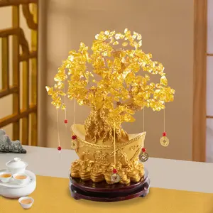 CNCEST Golden Money Tree Tabletop Decoration Auspicious Crystal And Resin Ornament For Wealth, Prosperity And Stylish Home Decor Fengshui Decorative