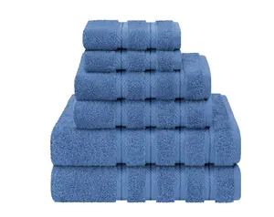 Turkish 6 Piece Towel Set 100% Cotton Premium Soft Electric Blue Bath Hand Washcloths OEKO-TEX Certified Quick Dry Absorbent