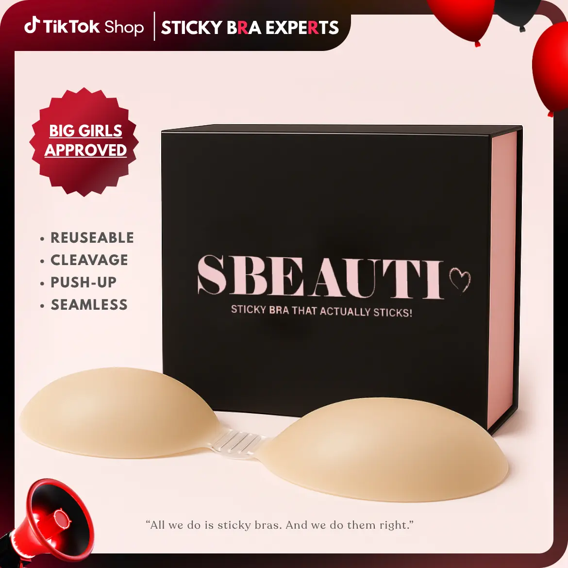 SBEAUTI *1 Sticky Bra Push up Strapless bra Seamless Backless Sweat proof Invisible Bra Reusable Adhesive Bra for Women, Includes Storage Board  Replaceable Pads For Party Wedding Deep V Low cut Backless Off shoulders