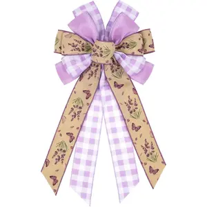 Butterfly Wreath Bow 21 Inch Large Purple Spring Burlap Wired Ribbon for Front Door Rustic Farmhouse Decor Tree Topper