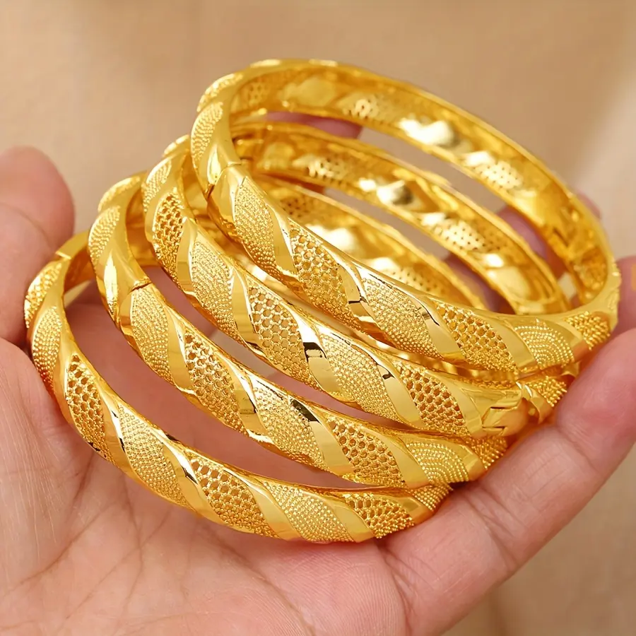 24K Gold Plated Twist Mesh Hollow Thin Stackable Bangle Minimalist TikTok Fashion Bracelet Gift For Women