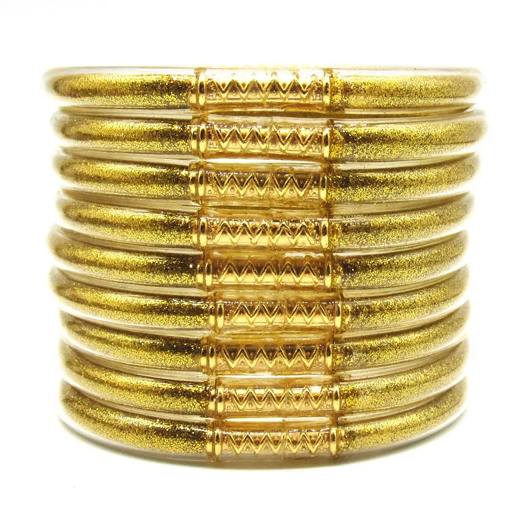 Women's 9 Layer PVC Silicone Tube Glitter Gold Powder Bangle Bracelet - Niche Trendy Flexible Fashion Jewelry, Premium Ladies Stylish Accessory for Daily Wear, Beach Vacation, Festival, Party & Gifting