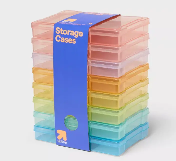 8 Pack Colorful Snap Storage Cases, Plastic Pencil Boxes for School Supplies, Crafts & Small Item Organization