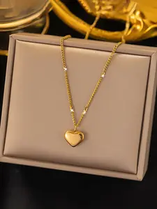 Simple Heart Pendant Necklace, Heart Shaped Necklace, Full Solid Heart Design, Elegant Jewelry Gift, Suitable for Women & Girls, Perfect Gift Choice