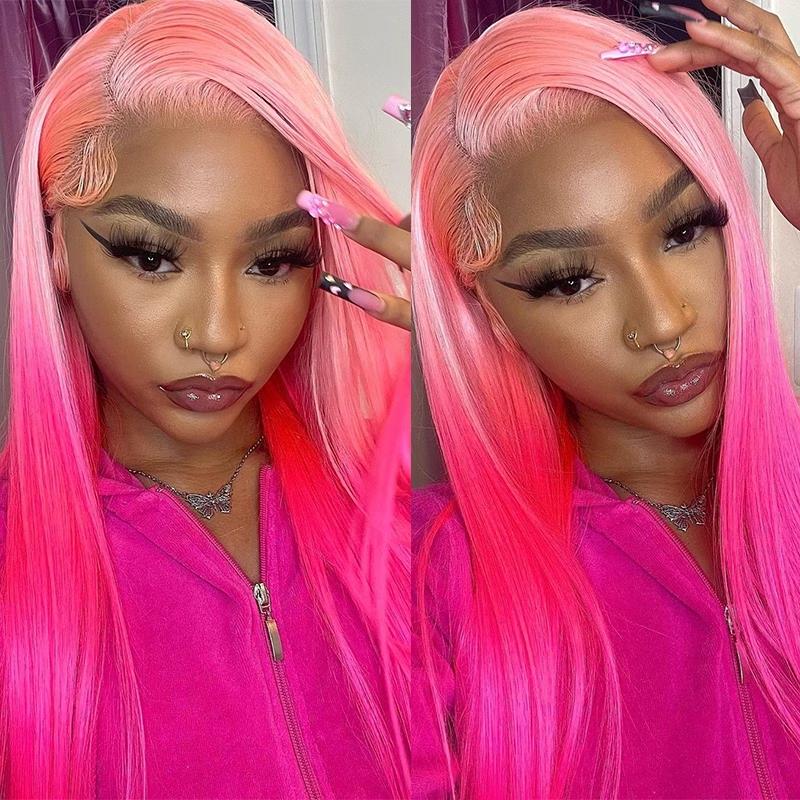 ISEE Ombre Pink Straight Synthetic 13*4 Lace Front Wig, Glueless Frontal Wig, Pre-plucked Natural Hairline, Vacation Hair, Wigs#SoHoChic #TikTokShopBackToSchool