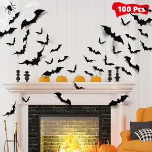 100 Pcs 3D Bat Halloween Wall Decor | PVC Scary Stickers for Indoor & Outdoor | DIY Home, Window & Door Decorations LUDILO