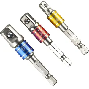 3-Piece Impact Socket Adaptor Set with Color Coding, 1/4 Inch, 3/8 Inch, 1/2 Inch Hex Shank, Durable Alloy Material for Use, Heavy Duty Tool