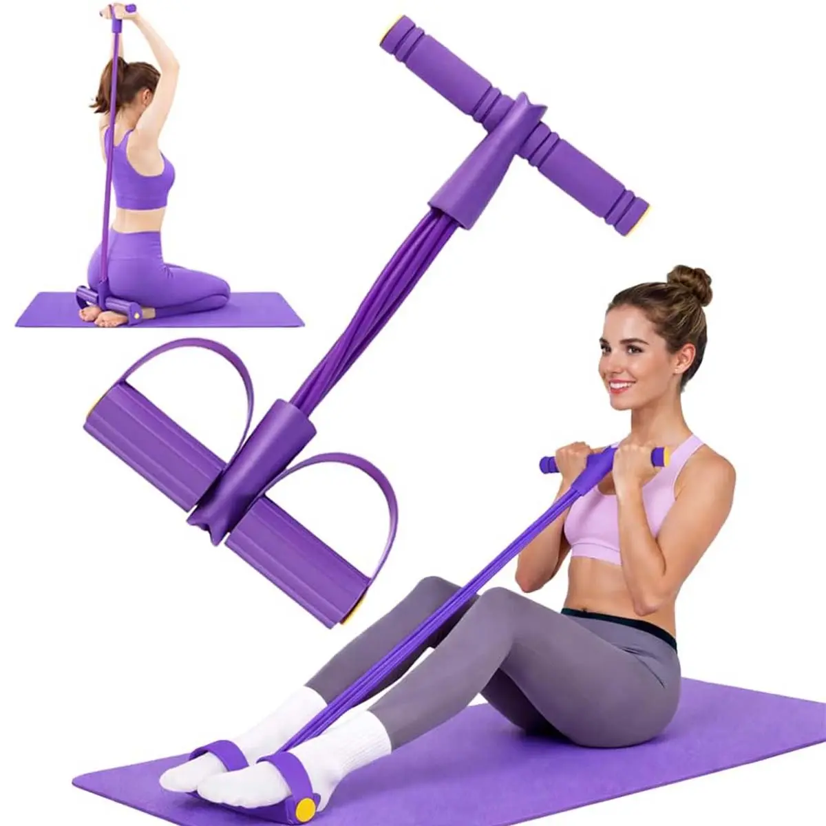 Pedal Resistance Bands with Handles, Upgrade 4-Tubes Elastic Bands for Exercise, Natural Rubber Foot Pedal Resistance Bands, Multifunction Fitness Bands Pilates