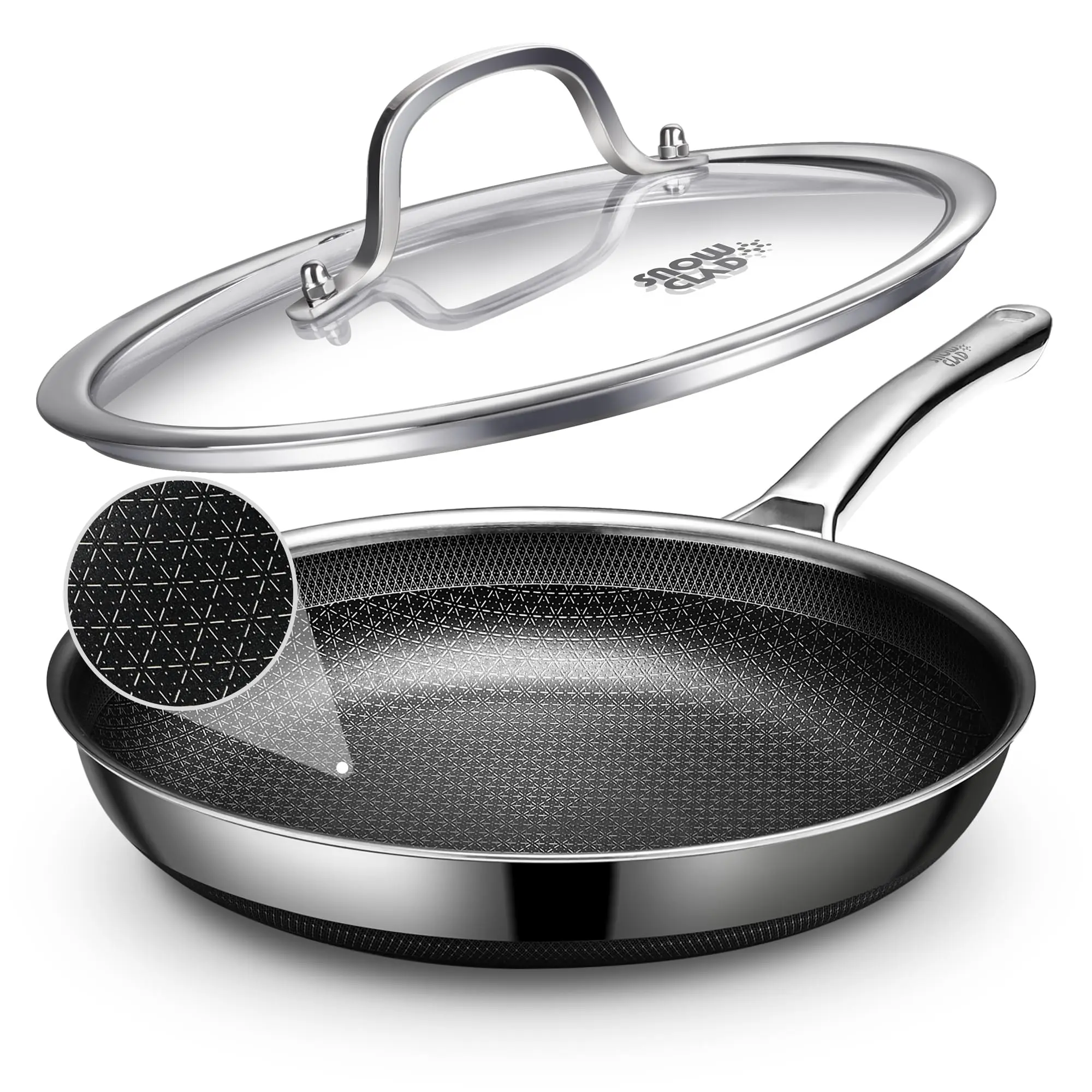 SNOWCLAD 12-Inch Nonstick Frying Pan with Lid – Hybrid Stainless Steel Skillet, Induction Compatible, Dishwasher Safe & PFOA Free summerwins
