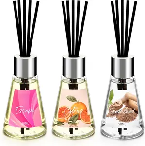 Reed Diffuser of 3 Pack, Escape/Citrus/Sandalwood, Scented Diffuser with 15 Fiber Sticks,   Oil Diffuser, Air Freshener for Bathroom & Bedroom, Each 1.7Fl Oz, Total 5.1Oz