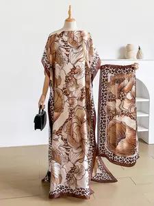 Women's Floral Leopard Print Shawl Set, Sexy Fitted Scarf and Headband, Sun Protection Silk Ribbon, Beachwear Accessory, Boho Style Shawl