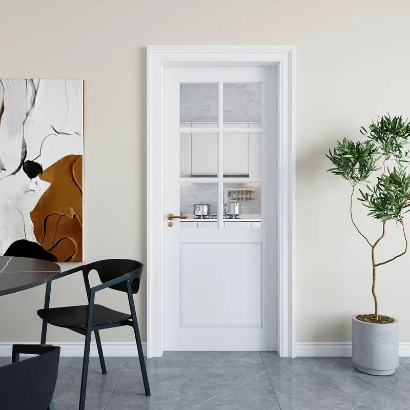 6-Lite Glass Door,Preassembled Clear Glass French Door,Paintable Door Panel, for Closet Pantry Bedroom Livingroom Study Office,as Prehung, Pocket, Barn Doors-Shaker w/o Hardware,White, Tempered Glass, Mdf