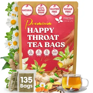 【FreshDrinkUS】 Premium Happy Throat Herbal Tea - Marshmallow Root, Slippery Elm & Ginger – Dry & Sore Throat Relief – Caffeine-Free, No Honey, No Citrus – No Sugar