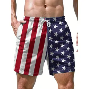 Men's American Flag Beach Shorts, Swimwear Shorts, Drawstring Swim Shorts, Quick-Dry Breathable, Holiday Essential, Fashion Casual Short Pants, Summer
