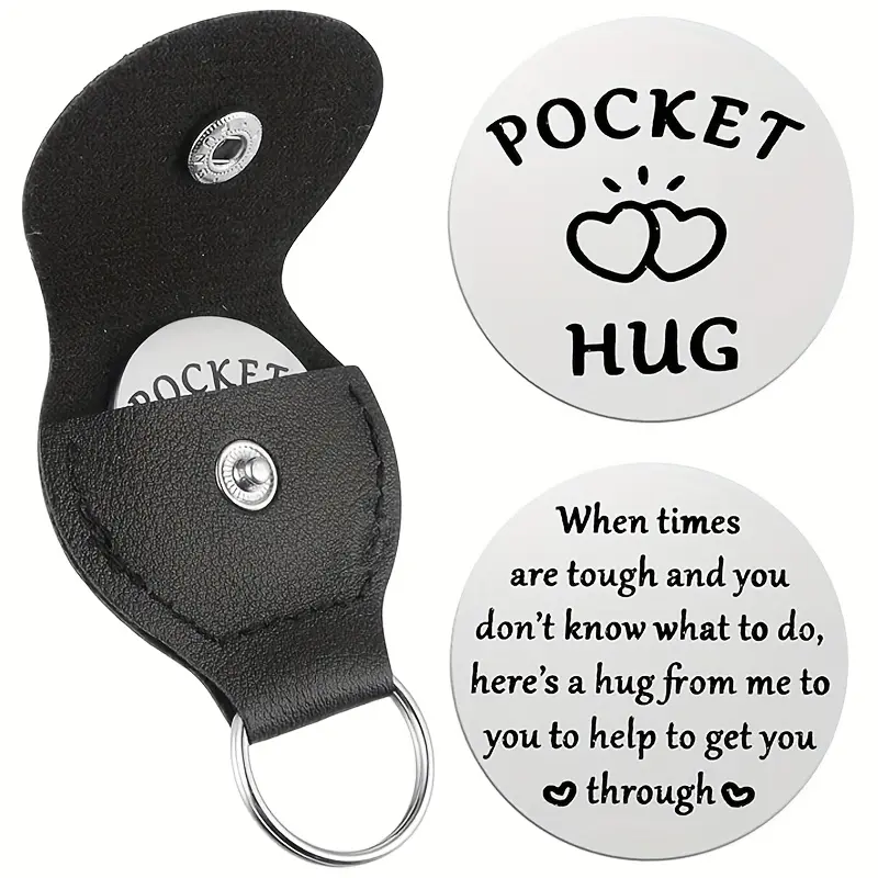 Pocket Hug Stainless Steel Keychain, Dual-Sided Coin Storage, Heart Shape Design, Cancer Patient Gift, Unisex, Strap, Compass Symbol, Heart Shaped Keychain