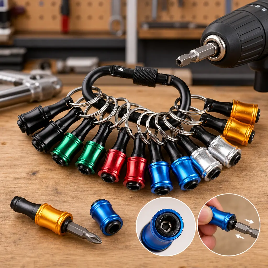 12-Piece Portable Hex Shank Screwdriver Bit Holder Keychain with Carabiner, 1/4" Quick Release Drill Bit Clip