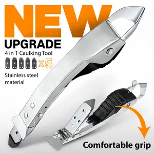 Silicone Caulking Tool Kit Stainless Steel Caulk Remover Tool 4 in 1 Grout Removal Tool for Bathroom Kitchen Floor Window Sink Joint Frames Seal