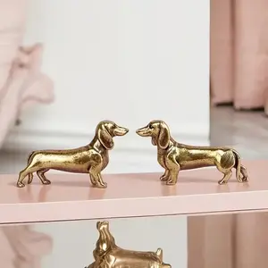 Mini Brass Dachshund Statue Ornament, 1 Count Decorative Miniature Dog Figurine, Desktop Decoration Ornament for Home Office, Home Decor, Cute Collectible Figurines, Decorative Sculptures