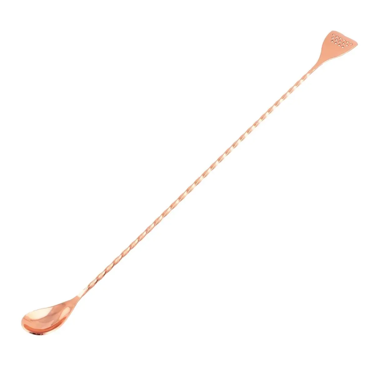 BarConic® Copper-Plated Stainless Steel Bar Spoon - 40cm Twisted Stem, Strainer Tip, Reflective Copper Mixology Utensil for Bartending, Stirring, Layering Cocktails