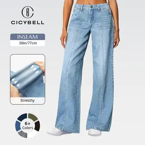 Cicy Bell Womens Wide Leg Jeans High Waisted Baggy Stretchy Front Seam Denim Pants with Pockets