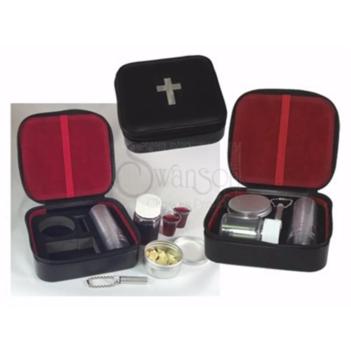 212 MAIN 12-Cup Portable Communion Travel Set - Padded Simulated Leather Cross Top Kit with Travel Pouches, Office Stationery, Christian Gift Supplies, Travel Sets