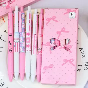 6pcs Bow Fast-Drying Gel Pens, 0.5mm Fine Tip, Smooth Writing, Office and Classroom Supplies, Holiday Stationery Gifts