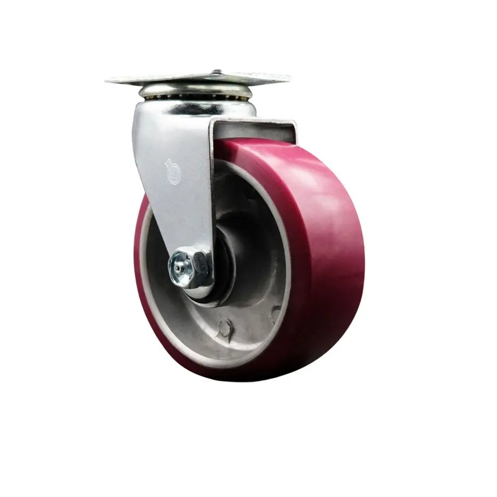Industrial Heavy Duty 212 MAIN SCC-20S520-PAB Service Caster, Swivel Top Plate Wheels, Maroon, 5 in. by 2 in. Polyurethane-on-Aluminum Wheel, Ball Bearings, for Commercial Equipment, Swivel Wheels
