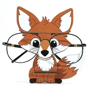 Cute fox shaped glasses holder - wooden glasses display holder with fox face design, sturdy wood suitable for home office desk and bedside table decoration, glasses storage gift, Eyeglass Holder