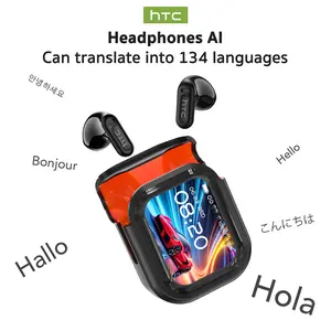 ”Khaby Lame“hTC NE20 AI Translation Wireless Earbuds,Translator 134 Languages Bluetooth Headphones,LCD Full Color Display Screen Charging Case Ear Buds with MIC