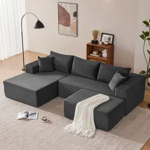 【3 Packages】110” Cloud Sectional Couch, Boneless Sofa for Living Room, Modern Modular Couch with Deep Seat, Upholstered Sofa with L-Shaped Chaise, No Assembly Required