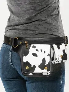 Women's Cow Print Retro Utility Chest Bag, Multi-Pocket Punk Style Waist Pack, Vintage Metal Buckle Belt Bag for Ladies, Casual Waist Bag, Waist Hip Bag, Everyday Beltpack
