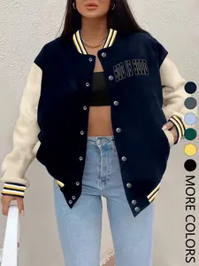New Women's Baseball Jacket Fall Winter, Creative Letter Print, Casual Sporty Coat, Comfortable Versatile Jacket, Multiple Trend Colors