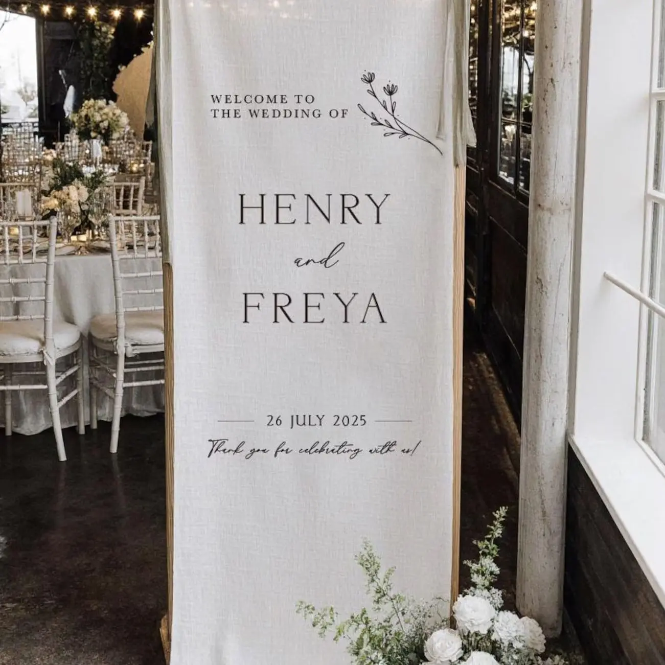 Custom Fabric Wedding Welcome Sign • Modern Linen Wedding Sign • Wedding Banner • Personalised Wedding Decor • Engagement Party Sign