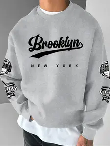 Men's Casual Round Neck Sweatshirt, Brooklyn Print Design, High-Quality Comfort Fabric, Multiple Colors Available, All Seasons Wear
