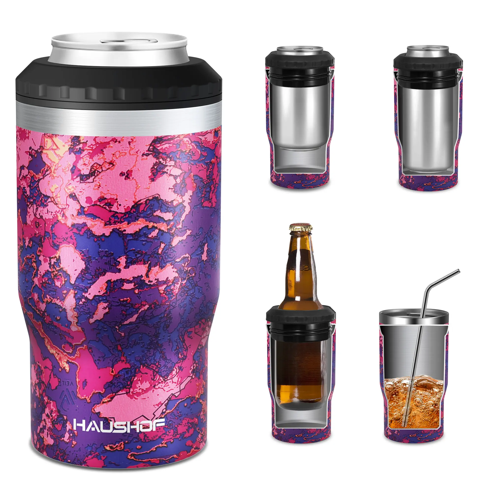 #summersale HAUSHOF Can Cooler, 12 oz Slim Can Cooler, 4 in 1 Insulated Beer Can Cooler, Fits for 12 oz Standard Can|12 oz Slim Can|12 oz Beer Bottle, Perfect for Camping, Beach, Picnic