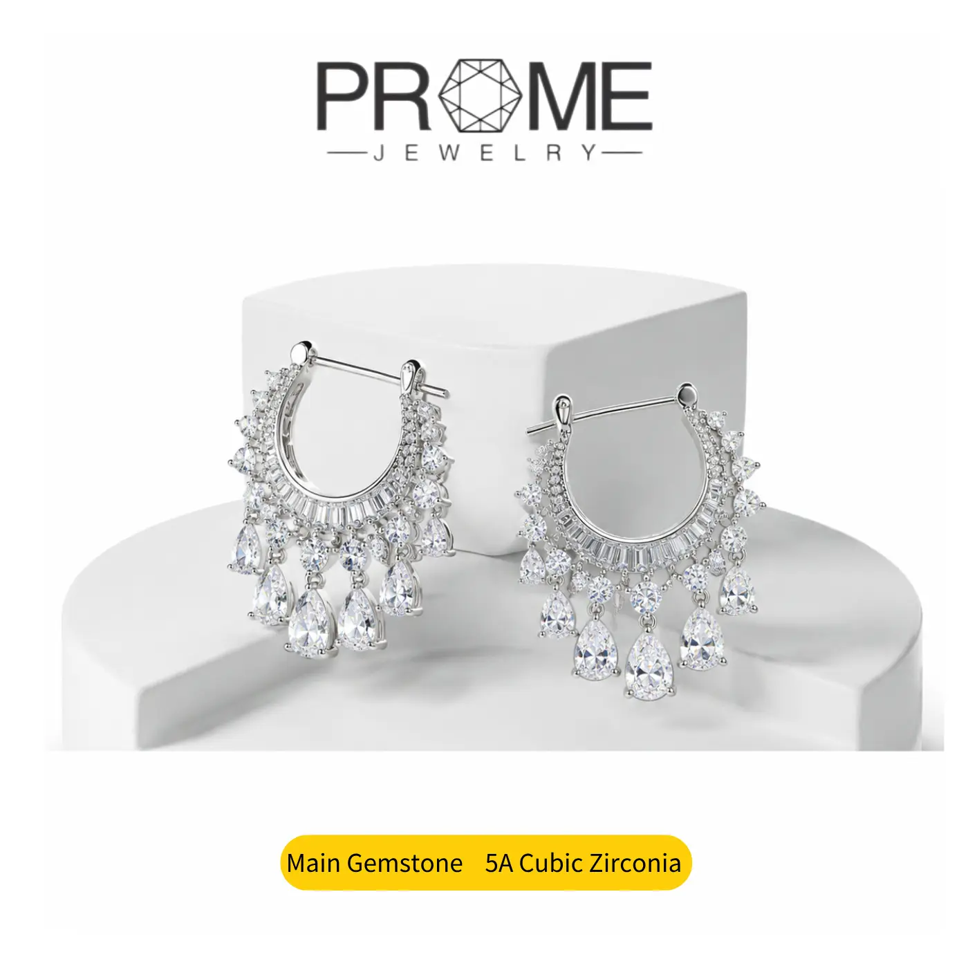(CE014) Water Drop Tassel Earrings with 5A Zircon - Elegant, Charming, Sparkling Design - Earrings for Women, Perfect Gift