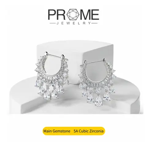 (CE014) Women's 5A Cubic Zirconia Teardrop Tassel CZ Earrings - High-Quality, Low Sensitivity Materials, Hypoallergenic, Durable Bridal Drop Earrings for Daily Wear & Gifting