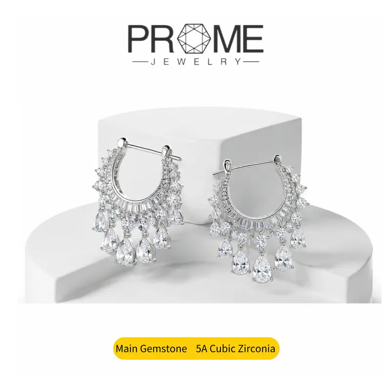 (CE014) Women's 5A Cubic Zirconia Teardrop Tassel CZ Earrings - High-Quality, Low Sensitivity Materials, Hypoallergenic, Durable Bridal Drop Earrings for Daily Wear & Gifting