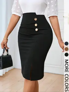 Women's Commuting Minimalist Solid Color A-line Skirt Button Front Pencil Skirt, Asymmetrical Button Suitable for All-season Fashion Skirt Valentine's Day Date & Party